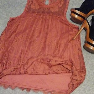 Coral Lace Crop Top